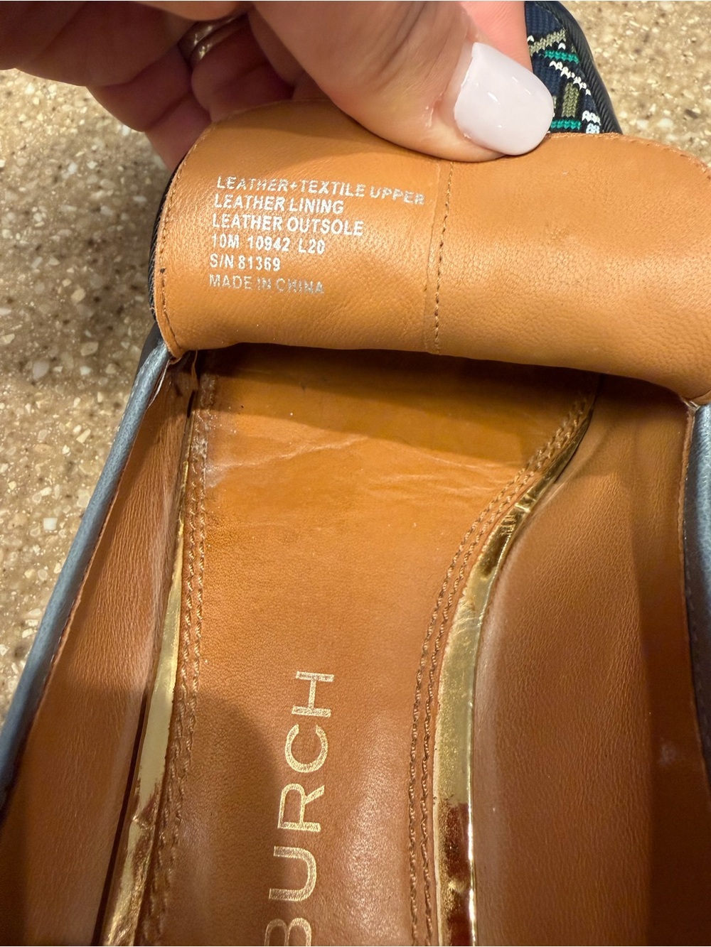 Tory Burch Navy Patterned Leather Slip-On Loafers with Gold Horsebit - Picture 9 of 10